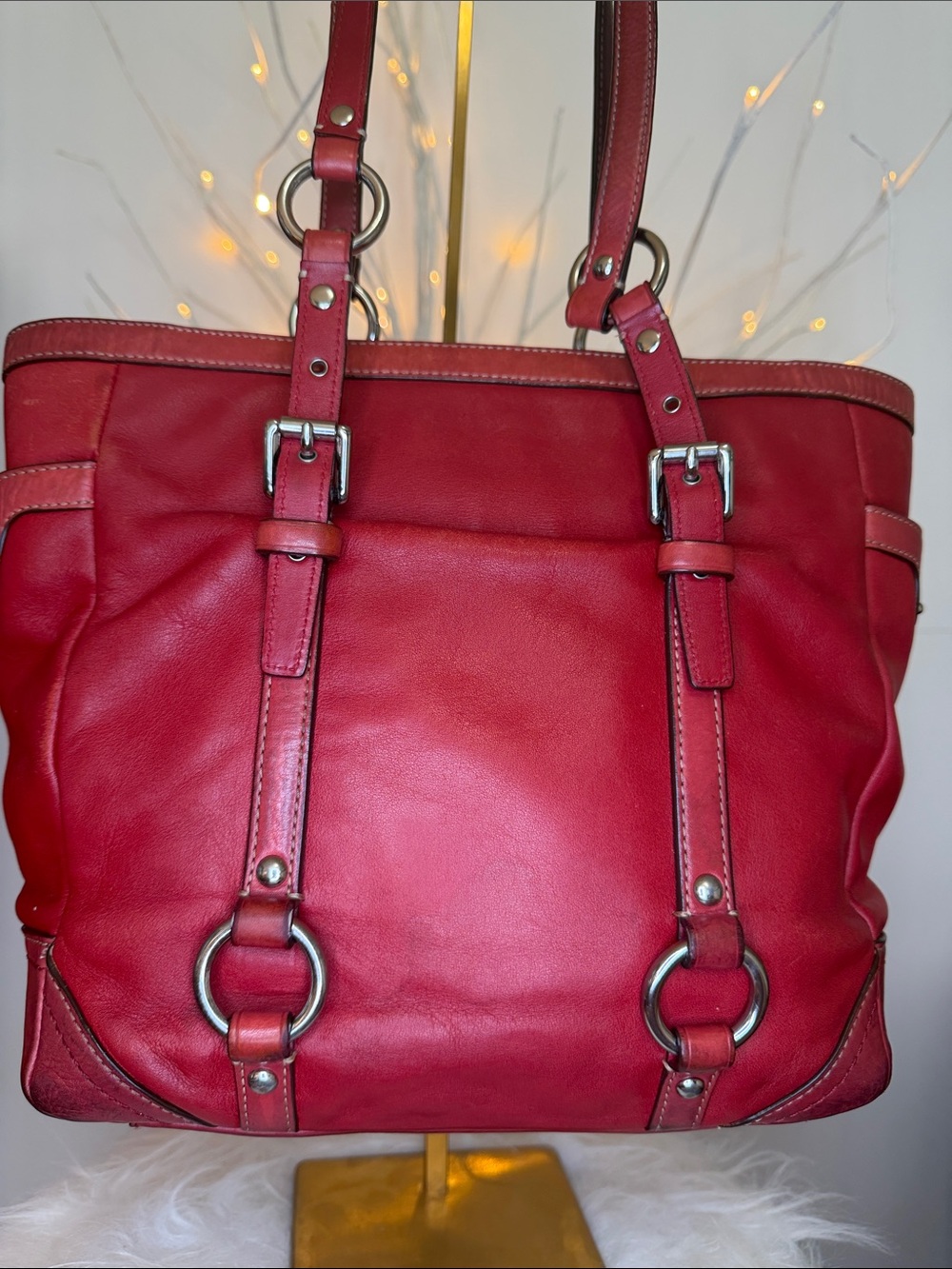 Coach Red Leather Shoulder Tote - Picture 2 of 10